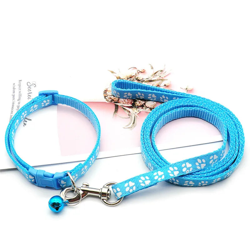 Cute Puppy Paw Print Traction Rope  Collar Set