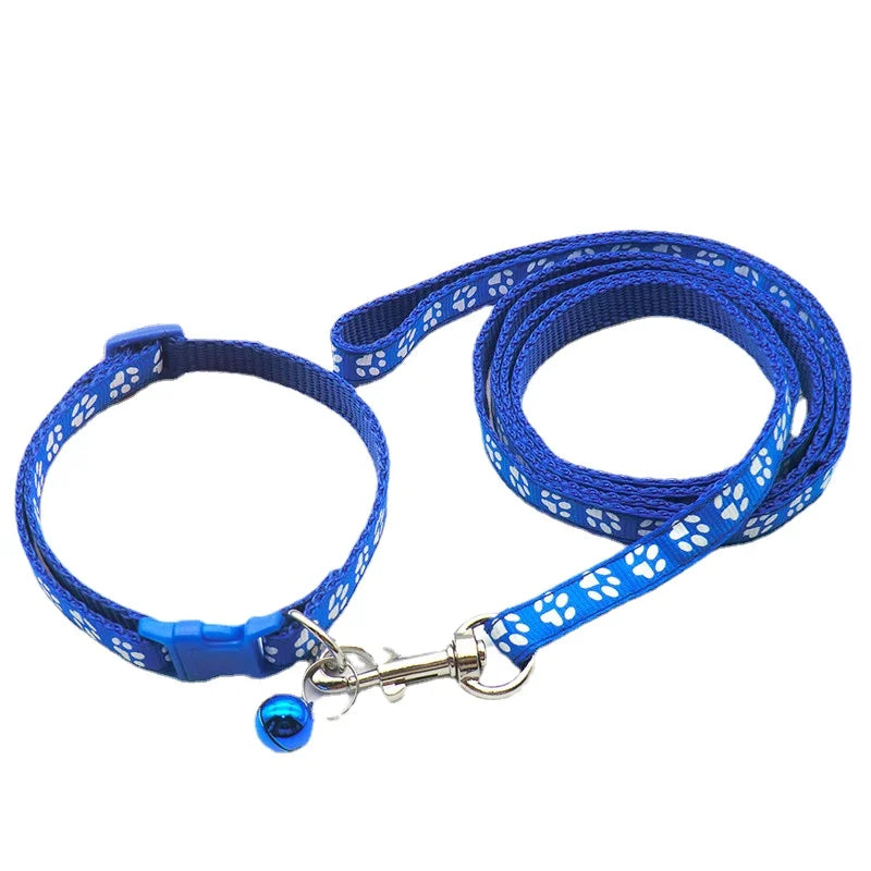 Cute Puppy Paw Print Traction Rope  Collar Set