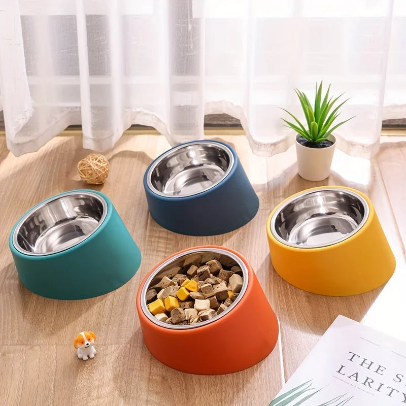 Slanted  Elevated Dog Bowl, Stainless Steel Dog Bowl