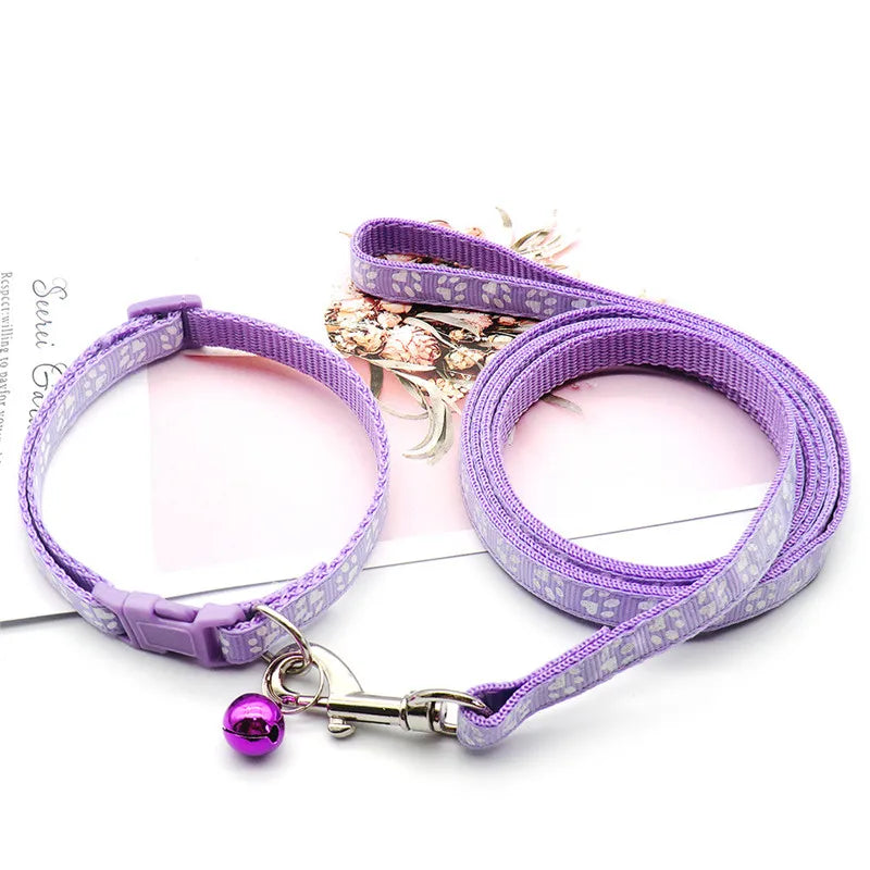 Cute Puppy Paw Print Traction Rope  Collar Set