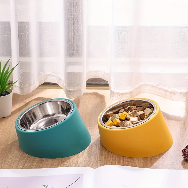 Slanted  Elevated Dog Bowl, Stainless Steel Dog Bowl