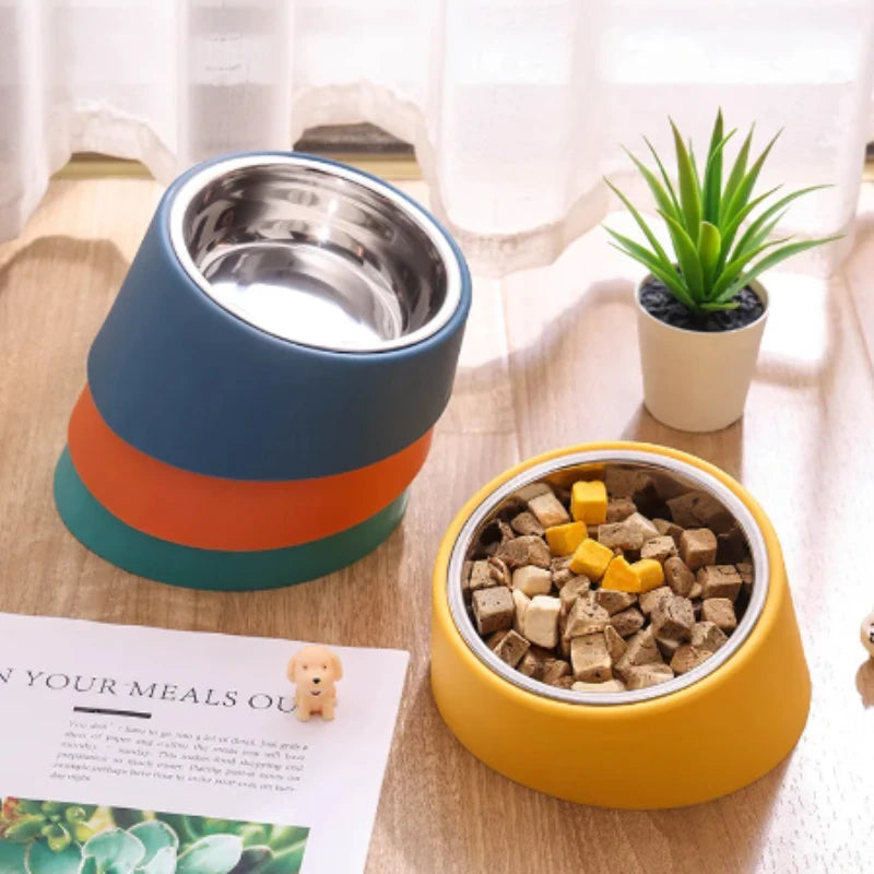 Slanted  Elevated Dog Bowl, Stainless Steel Dog Bowl